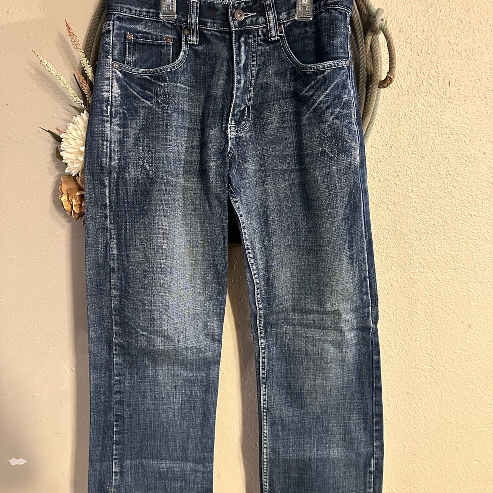 Flypaper Blue Bootcut Jeans with Vintage Fading